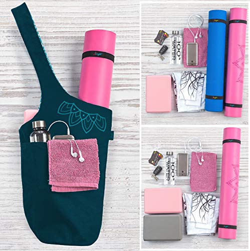 Yoga Mat Bag & Carrier with Pockets for Women | Holds yoga & pilates mats up to 72 in, Fits thick mats, Water bottle & zip pockets, 2 mat straps included, Gift-boxed - color: Teal 2 Tone