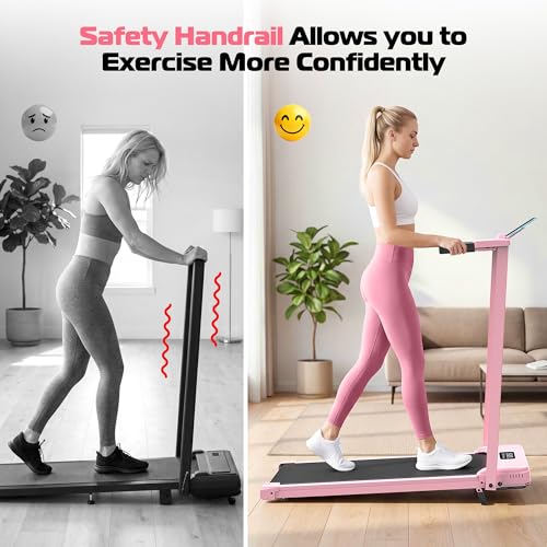 ANCHEER Walking Pad with Handle Bar, 12% Incline, Foldable Treadmill - color: Pink