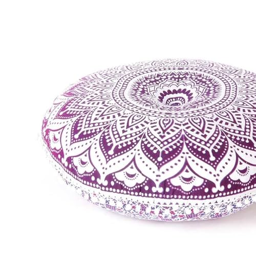 Mandala Floor Pillow Cover Meditation Cushion Seating Throw Hippie Round Colorful Decorative Bohemian Indian Pouf Ottoman Handmade Cover ONLY (Ombre Pink Purple, 32" x 32") - color: Ombre Pink Purple, size: 32" x 32" (Pack of 1)