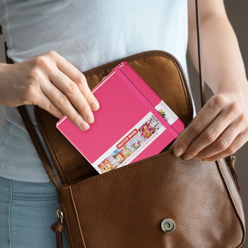 5x5 Pocket Sketch Book,80gsm Hardcover Art Sketchbook for Drawing Journal | PU Cover,Blank Paper,96Sheets/192Pages,Lay-Flat,Portable Travel Creation Paint Diary Memo Planner,Dry Media.Rose Pink - color: PU Cover-5x5in-Rose Pink
