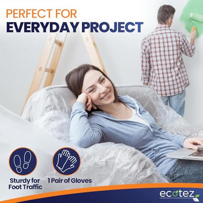 3 Pack 12 x 9 ft Extra Large Plastic Drop Cloth for Painting | Light & Durable Tarp Cover for Furniture Plastic Clear Tarp Waterproof - Paint Floor Covering - Painters Drop Cloth Sheeting - size: 3 Pack