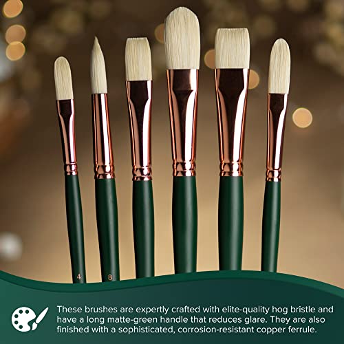 Silver Brush Limited Grand Prix Plein Air Oil Paintbrush Set, 5pc | Round, Flat, Bright, Filbert, Long Handle, Stiff Flagged Hog Bristle, Landscape, Botanical, Floral Designs, Easel Painting
