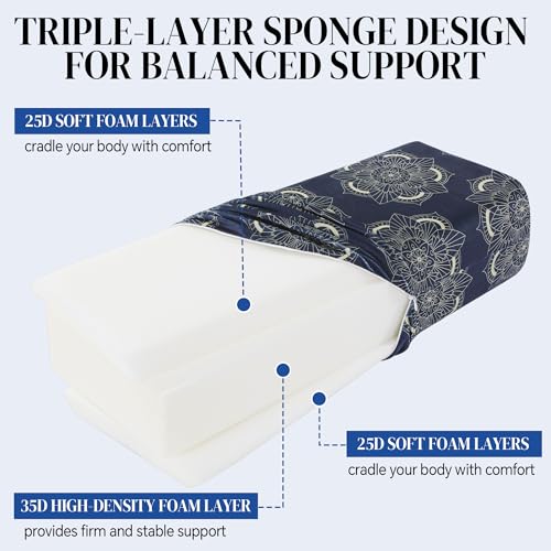 MABOZOO Yoga Bolster Pillow, Triple-Layer Sponge Rectangular Yoga Bolster with Carry Handle Meditation Pillow with Washable Cover for Restorative, Meditation - color: Blue Print