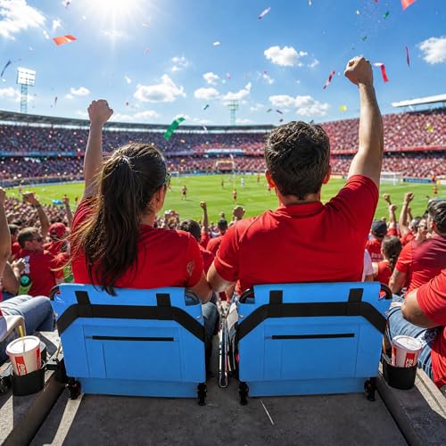 2pcs Stadium Seat for Bleachers with Back Support，Portable Bleacher Chairs with Back and Cushion，Includes Shoulder Strap and Cup Holder - color: Blue,2 Pack