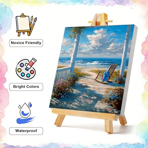 TBAIRO 4 Pack Beach Framed Paint by Numbers Kit for Adults Beginner Sea Turtle DIY Painting Kits for Adults Beach Easy Adult Paint by Number Kits on Canvas for Wall Art Decor 8x12 Inch