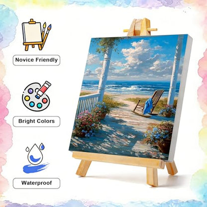 TBAIRO 4 Pack Beach Framed Paint by Numbers Kit for Adults Beginner Sea Turtle DIY Painting Kits for Adults Beach Easy Adult Paint by Number Kits on Canvas for Wall Art Decor 8x12 Inch