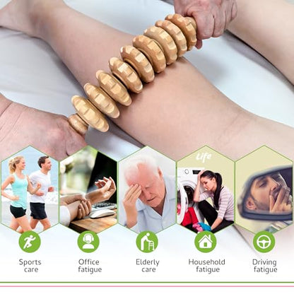 Curved Wood Therapy Massage Stick, Wooden Cellulite Muscle Roller for Legs - color: Wood Curved