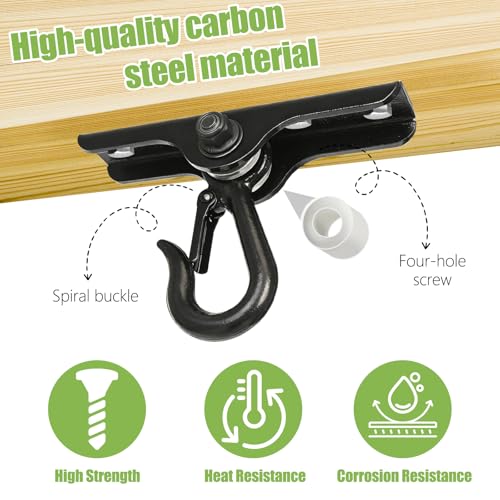 Heavy Punching Bag Hanger | Wall/Ceiling Mount Hook with 180° / 360° Rotation | Wood Beam Holder for Boxing, Weight Training, Aerial Yoga Swing & Hammock - size: 180° Swing with black hook