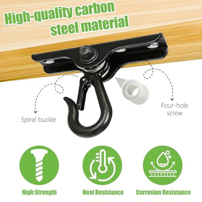 Heavy Punching Bag Hanger | Wall/Ceiling Mount Hook with 180° / 360° Rotation | Wood Beam Holder for Boxing, Weight Training, Aerial Yoga Swing & Hammock - size: 180° Swing with black hook