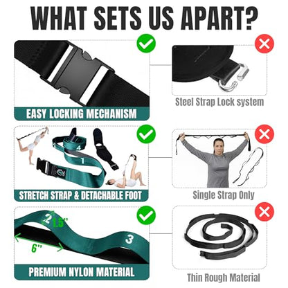 Stretch Strap with Loops Physical Therapy - Full Body Exercise Straps for Stretching with Detachable Foot - Leg & Calf Stretcher for Plantar Fasciitis, Physical Therapy, Pain Relief, and Flexibility - color: Forest Green