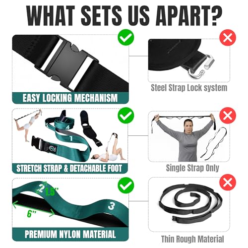 Stretch Strap with Loops Physical Therapy - Full Body Exercise Straps for Stretching with Detachable Foot - Leg & Calf Stretcher for Plantar Fasciitis, Physical Therapy, Pain Relief, and Flexibility - color: Forest Green