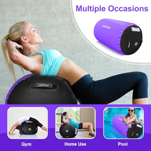 VOFiTNY Inflatable Gymnastics Air mat Tumbling Track for Home | Tumble Track Air Barrel Octagon Roller Mat With Pump for Gym - color: Black/Purple, size: 4'l x 2.5'd