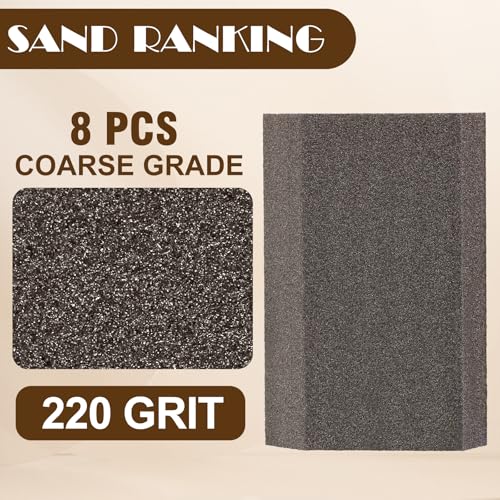 220 Grit Angled Sanding Blocks, Jamiikury Fine Sponge Sand Block Washable and Reusable, Wet & Dry Sandpaper Block for Wood Metal Drywall and Furniture Paint - Pack of 8 - size: 220 Grits