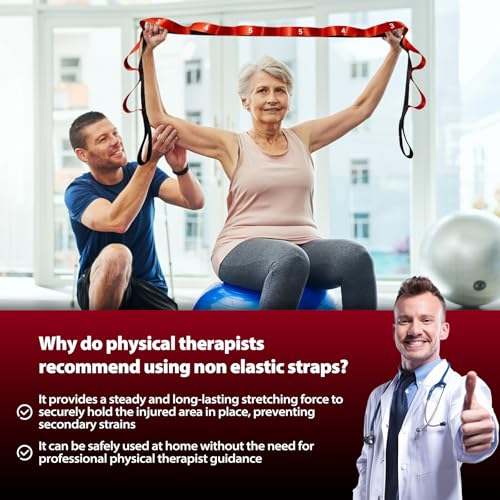 Acozycoo Stretching Strap with Loops for Physical Therapy,Knee,Calf,Back - color: Red, size: Length: 86 Inch, Width: 1.5 Inch