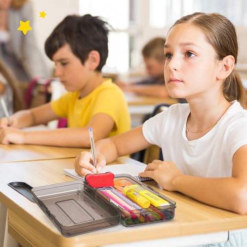 GAMENOTE Plastic Pencil Box with Personalized Sticker,Kid Hard Pencil Case with Snap-tight Lid,Small Art Craft Storage Containers,School Supplies Box for Boys,Girls (Grey) - color: Grey