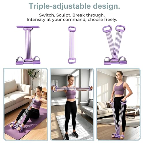 3-in-1 Pedal Resistance Band with Handles,10-Tube Multi-Functional Pedal Resistance Band,Natural Rubber Tension Rope for Abs,Arms,Waist,Legs & Home Fitness - color: Purple