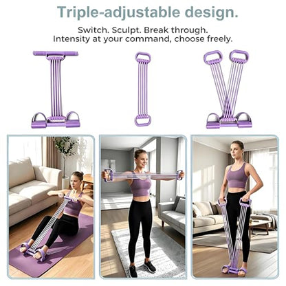 3-in-1 Pedal Resistance Band with Handles,10-Tube Multi-Functional Pedal Resistance Band,Natural Rubber Tension Rope for Abs,Arms,Waist,Legs & Home Fitness - color: Purple