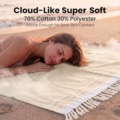 Yongoes Turkish Beach Towel Blanket Oversized 82x88 Camel Boho - color: Camel, size: Extra Large 82"x88"（208x224cm）