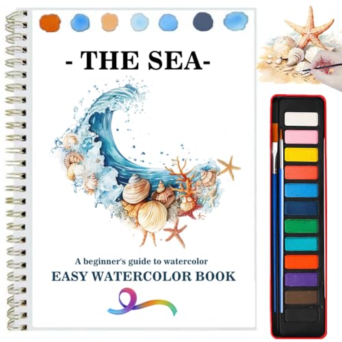Watercolor Workbooks Coloring Book Beginner Friendly Painting Kit Easy Nature Scenes Paint Set Art Crafts for Creative Exploration Gift for Adults (Seaside, with Palette) - color: Seaside, size: with Palette