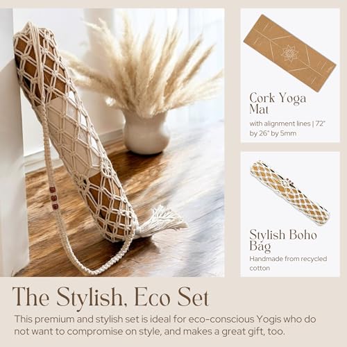 Complete Yoga Bundle with Premium Cork Yoga Mat, Stylish Carry Bag and Practical Cork Yoga Blocks Set with Strap and Storage Bag.