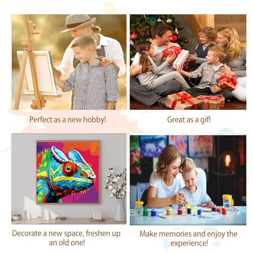 Artunion Framed Paint by Numbers Kit for Adults Beginners & Kids Ages 8-12,Colorful Chameleon Paint by Number with Frame,Animal Easy Paint by Numbers Kit on Canvas 10 * 10 Inch Without Easel - color: ZXT-385-F