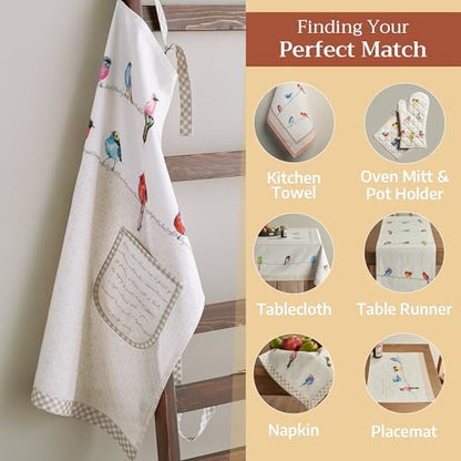 Maison d' Hermine Aprons for women with Pocket 100% Cotton (27.50"x31.50") | Adjustable Neck Strap & long ties Apron Men Chef Wedding Cooking Gardening Server Maid - color: 031 - Birdies on Wire