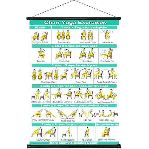TS-MAYKA Chair Yoga for Seniors and Beginners Chart, 19x27 Inch Yoga Poses Wall Chart Poster Chair Exercises for Women Men, Stretching & Mobility Guide Gifts for Seniors Yogis