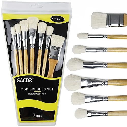 GACDR Gilding Brush Set, 7 Pieces Versatile Goat Hair Blending Mop Brushes for Acrylic Painting Wartercolor Foil Gold Leaf Flakes Sheets | Goat hair mop brushes for blending acrylics, applying gold leaf, softening brush strokes, metallic wax, crafts decor