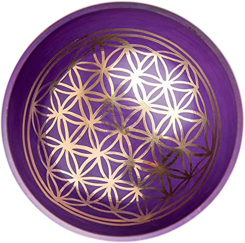 Tibetan Singing Bowl Set - Authentic Handcrafted Mindfulness Meditation Holistic Sound 7 Chakra Healing Gift by Himalayan Bazaar (Purple-Magenta) - color: Magenta Purple