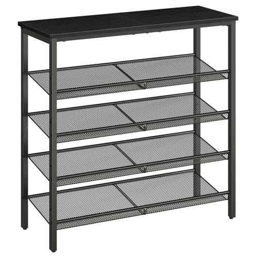 HOOBRO Shoe Rack for Entryway, 5-Tier Shoe Organizer with Adjustable Mesh Shelves, 12-16 Pairs of Shoes, Spacious Floor Mount, Metal, Industrial, Shoe Shelf for Closet, Black BB12XJ01 - color: Black + Black, size: 29.5"W x 11.8"D x 31.8"H