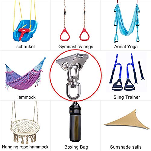 SELEWARE Stainless Steel Swing Hanger Heavy Duty Ceiling Swing Mount Free Swivel Swing Hook Swing Hardware Kit for Yoga Swing Hammock Chair Porch Swing Sets Heavy Punching Bag 1000 LB Capacity - color: 360° Swing Hanger ( 1 Pack )