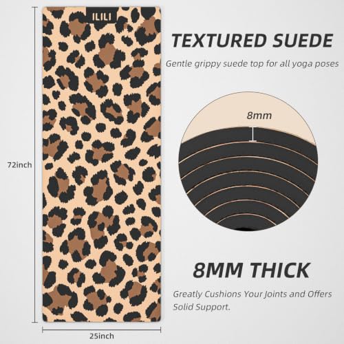 ILILI Yoga Mat Leopard Print Yoga Mat 8mm, Suede & TPE Thick Exercise Mat - color: Yellow