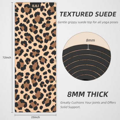 ILILI Yoga Mat Leopard Print Yoga Mat 8mm, Suede & TPE Thick Exercise Mat - color: Yellow
