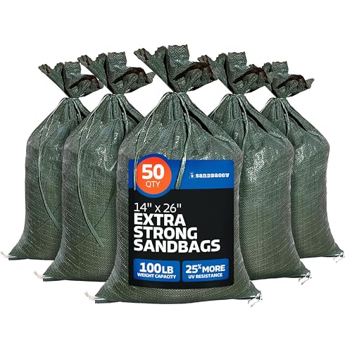 Sandbaggy - Heavy Duty Empty Sandbags For Flooding (14" X 26") - Poly Sand Bags - Flood Barrier, Weight, Construction, Earth Bag Homes - Reusable, UV Resistant - Tie Strings Attached (50 Bags) - size: 50 Count (Pack of 1)
