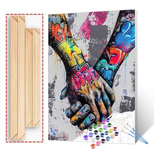 Tucocoo Couple Holding Hands Graffiti DIY Oil Painting by Numbers for Adults Wall Decor Gift 16''x20'' - color: 20 Styles Graffiti 04, size: 16''Wx20''H(DIY frame)