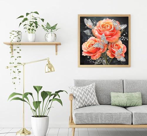 APTDYIGL 5D Flowers Butterfly Diamond Painting Kits for Adults Beginner | 13.7X13.7inch,Round Full Drill Diamond Dots with Gem Art Kits,And Relaxing Crafting,Home Wall Decor Gifts - color: HP82