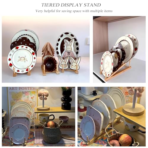 2 Pack Plate Stands for Display, 5-Tier Wooden Plate Rack Organizer | Plate Holder, Tabletop Display Stand for Book, Art Print, Photo, Puzzle, Magazine, Platter and Craft Show Vendor Booths - size: L-2 Pack