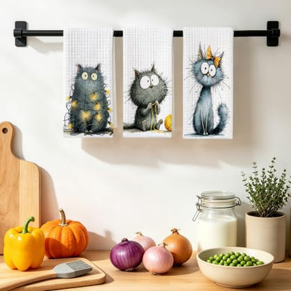 3 Pcs Funny Cat Kitchen Towels, Cute Cats Gifts Reusable Hand Towels-01 - color: Multi 1627