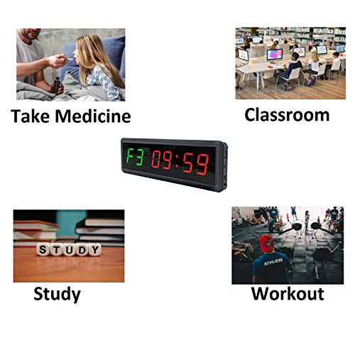 Gym Timer Clock Digital Interval Tabata Workouts Fitness Wall Small with Remote Home Garage Office Jujitsu School Referee Studio Church Service (Two Green+Four Red 1.5") - color: Two Green+four Red 1.5"