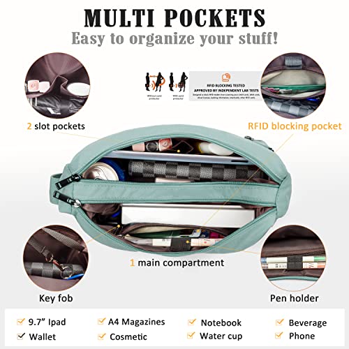 VOLGANIK ROCK RFID Purses for Women Fabric Nylon Multi Pocket Crossbody Bag Ladies Travel Handbag - color: Light Green, size: Standard