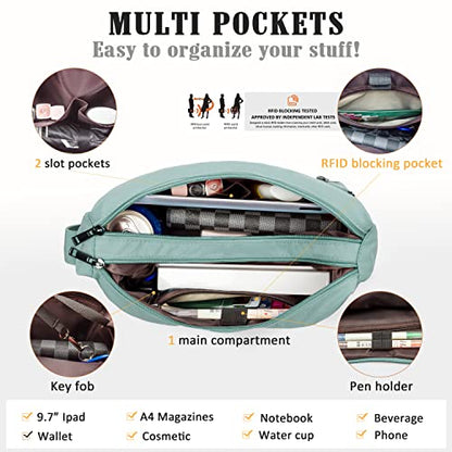 VOLGANIK ROCK RFID Purses for Women Fabric Nylon Multi Pocket Crossbody Bag Ladies Travel Handbag - color: Light Green, size: Large
