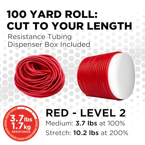 THERABAND Resistance Tubing, Physical Exercise Band, Workout, 100', M, Red - color: Level 2 / Medium - Red, size: 100 Foot