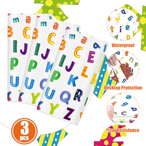3Pcs Alphabet Plastic Tablecloth, 54 x 108 Inch Educational ABC Alphabet Party Table Cover for Early Learning, Boys and Girls Birthday Party Supplies - color: Alphabet