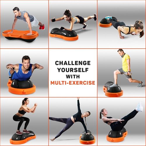 Yes4All 880LBS Half Ball Balance Trainer, Pilates Balance & Stability Ball for Exercises, Home Gym, Floor & Full Body Workouts - color: D. Half Peanut Pro Version - Black/Orange