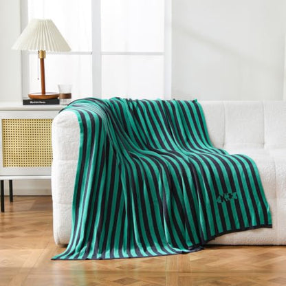 BOV Cooling Knit Throw Blanket 50x60, 100% Viscose, Gray Green Stripe - color: Moss & Charcoal