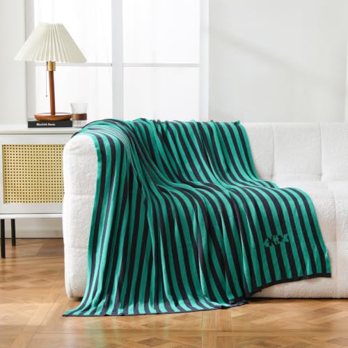 BOV Cooling Knit Throw Blanket 50x60, 100% Viscose, Gray Green Stripe - color: Moss & Charcoal