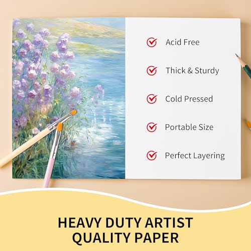 120 Sheets 100% Cotton Watercolor Paper Block 300 GSM / 140 lb Heavyweight 8.5 x 6 Inch Tear Edge Glue Bound Water Color Pad Sketchbook for Artists, Students Painting,Art Journals