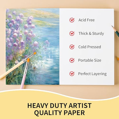 120 Sheets 100% Cotton Watercolor Paper Block 300 GSM / 140 lb Heavyweight 8.5 x 6 Inch Tear Edge Glue Bound Water Color Pad Sketchbook for Artists, Students Painting,Art Journals