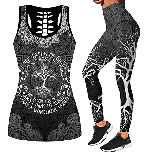 Women’s Sugar Skull Yoga Outfits for Women 2 Piece Sets, Summer Tank Tops Leggings Workout Activewear for Girls - color: Grey, size: Small