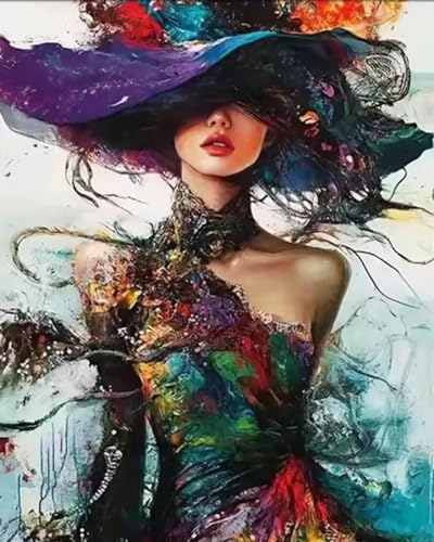 Paint by Numbers Kit for Adults,Colorful Woman Paint by Number Kits | Wearing a Hat Adult Painting by Numbers Easy Oil Painting,for Home Wall Decor15.7X19.7 Inch - color: PB175-1